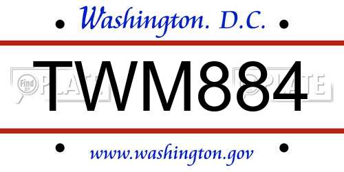 TWM884 District Of Columbia License Plate