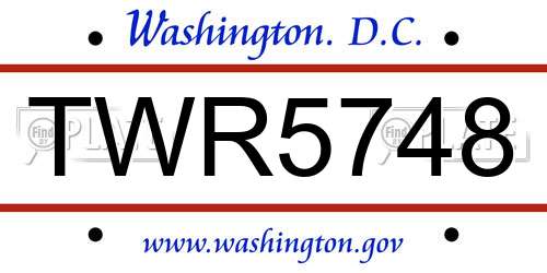 TWR5748 District Of Columbia License Plate