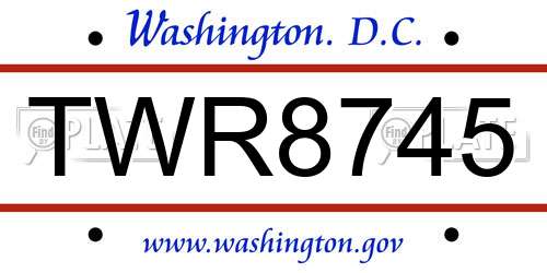 TWR8745 District Of Columbia License Plate