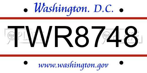 TWR8748 District Of Columbia License Plate