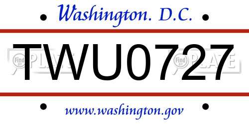 TWU0727 District Of Columbia License Plate