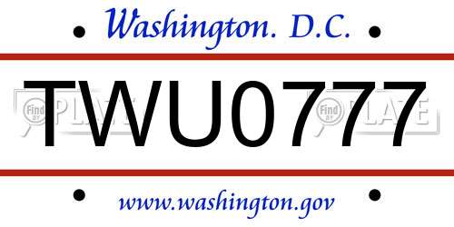 TWU0777 District Of Columbia License Plate