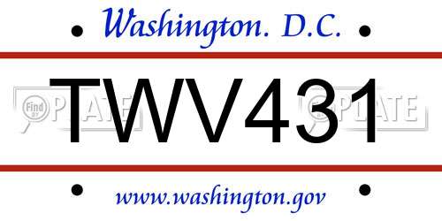 TWV431 District Of Columbia License Plate