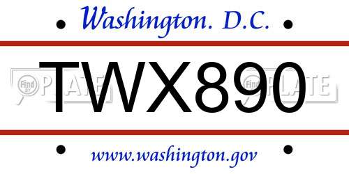 TWX890 District Of Columbia License Plate
