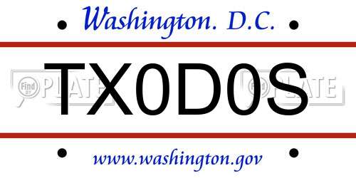TX0D0S District Of Columbia License Plate