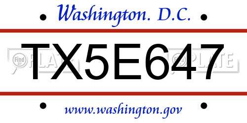 TX5E647 District Of Columbia License Plate
