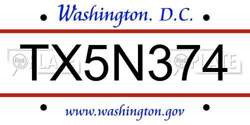 TX5N374 District Of Columbia License Plate