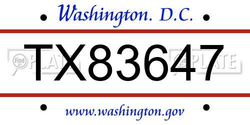 TX83647 District Of Columbia License Plate