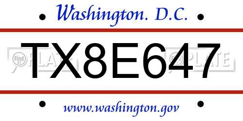 TX8E647 District Of Columbia License Plate