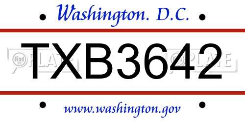 TXB3642 District Of Columbia License Plate