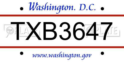 TXB3647 District Of Columbia License Plate