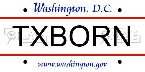 TXBORN District Of Columbia License Plate