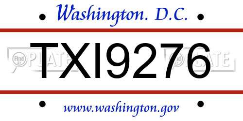 TXI9276 District Of Columbia License Plate