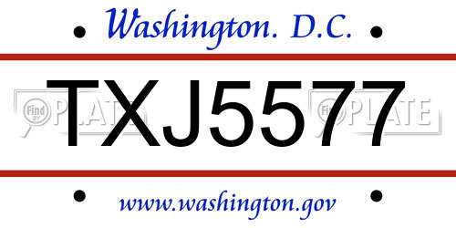 TXJ5577 District Of Columbia License Plate