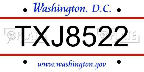 TXJ8522 District Of Columbia License Plate