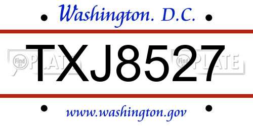 TXJ8527 District Of Columbia License Plate