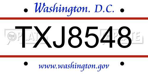 TXJ8548 District Of Columbia License Plate