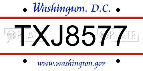 TXJ8577 District Of Columbia License Plate