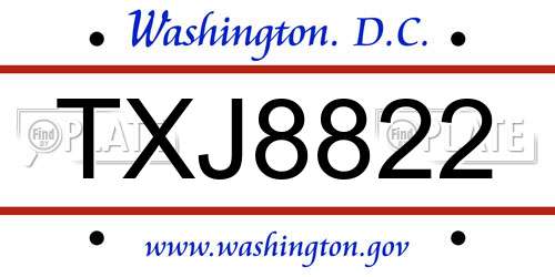 TXJ8822 District Of Columbia License Plate