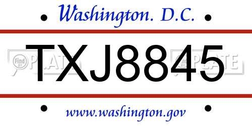 TXJ8845 District Of Columbia License Plate