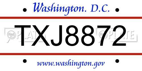 TXJ8872 District Of Columbia License Plate
