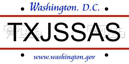 TXJSSAS District Of Columbia License Plate