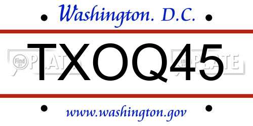 TXOQ45 District Of Columbia License Plate