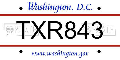 TXR843 District Of Columbia License Plate