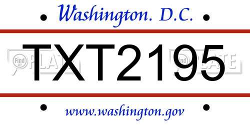 TXT2195 District Of Columbia License Plate