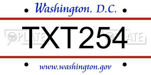 TXT254 District Of Columbia License Plate