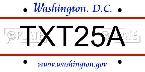 TXT25A District Of Columbia License Plate