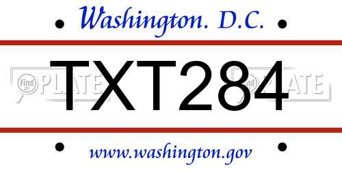 TXT284 District Of Columbia License Plate