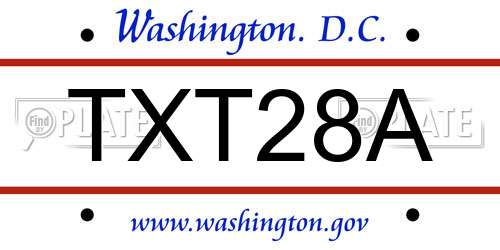 TXT28A District Of Columbia License Plate