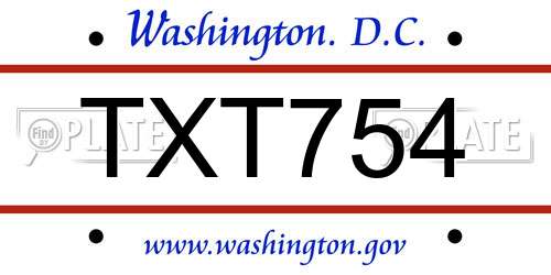 TXT754 District Of Columbia License Plate
