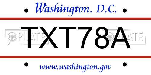 TXT78A District Of Columbia License Plate