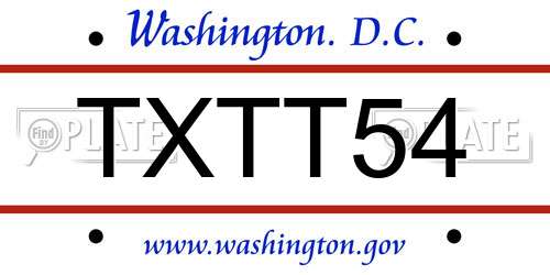 TXTT54 District Of Columbia License Plate