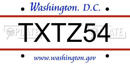 TXTZ54 District Of Columbia License Plate