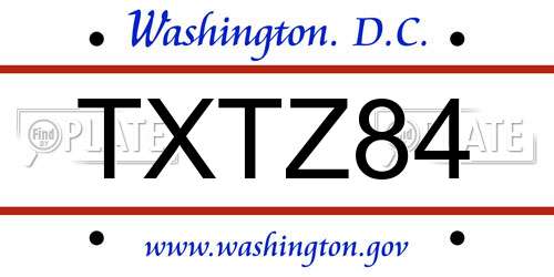 TXTZ84 District Of Columbia License Plate