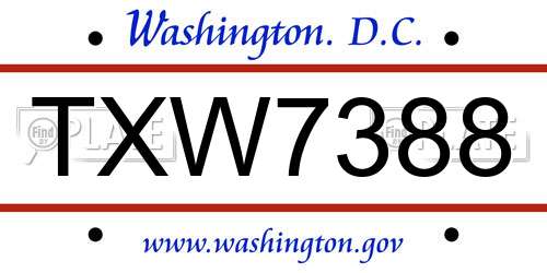 TXW7388 District Of Columbia License Plate
