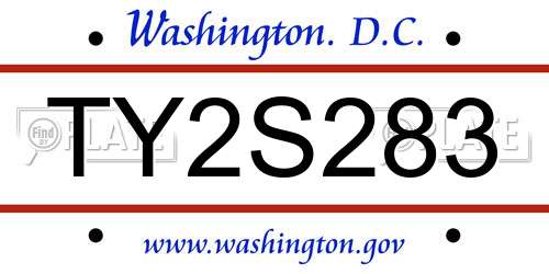 TY2S283 District Of Columbia License Plate