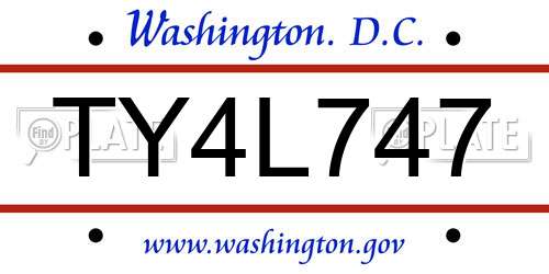 TY4L747 District Of Columbia License Plate