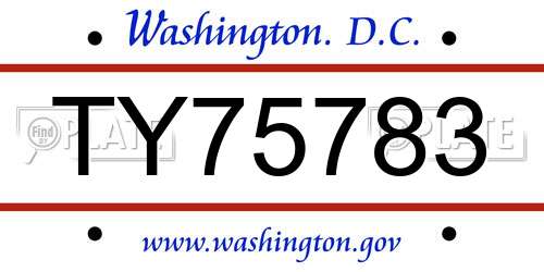 TY75783 District Of Columbia License Plate