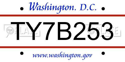 TY7B253 District Of Columbia License Plate