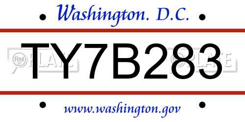 TY7B283 District Of Columbia License Plate