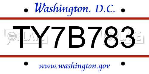 TY7B783 District Of Columbia License Plate