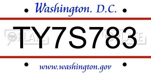TY7S783 District Of Columbia License Plate