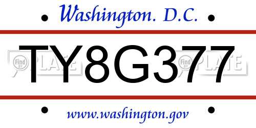 TY8G377 District Of Columbia License Plate
