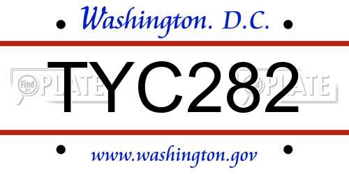 TYC282 District Of Columbia License Plate