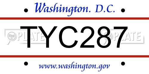 TYC287 District Of Columbia License Plate