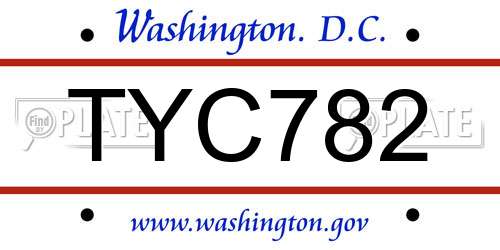 TYC782 District Of Columbia License Plate